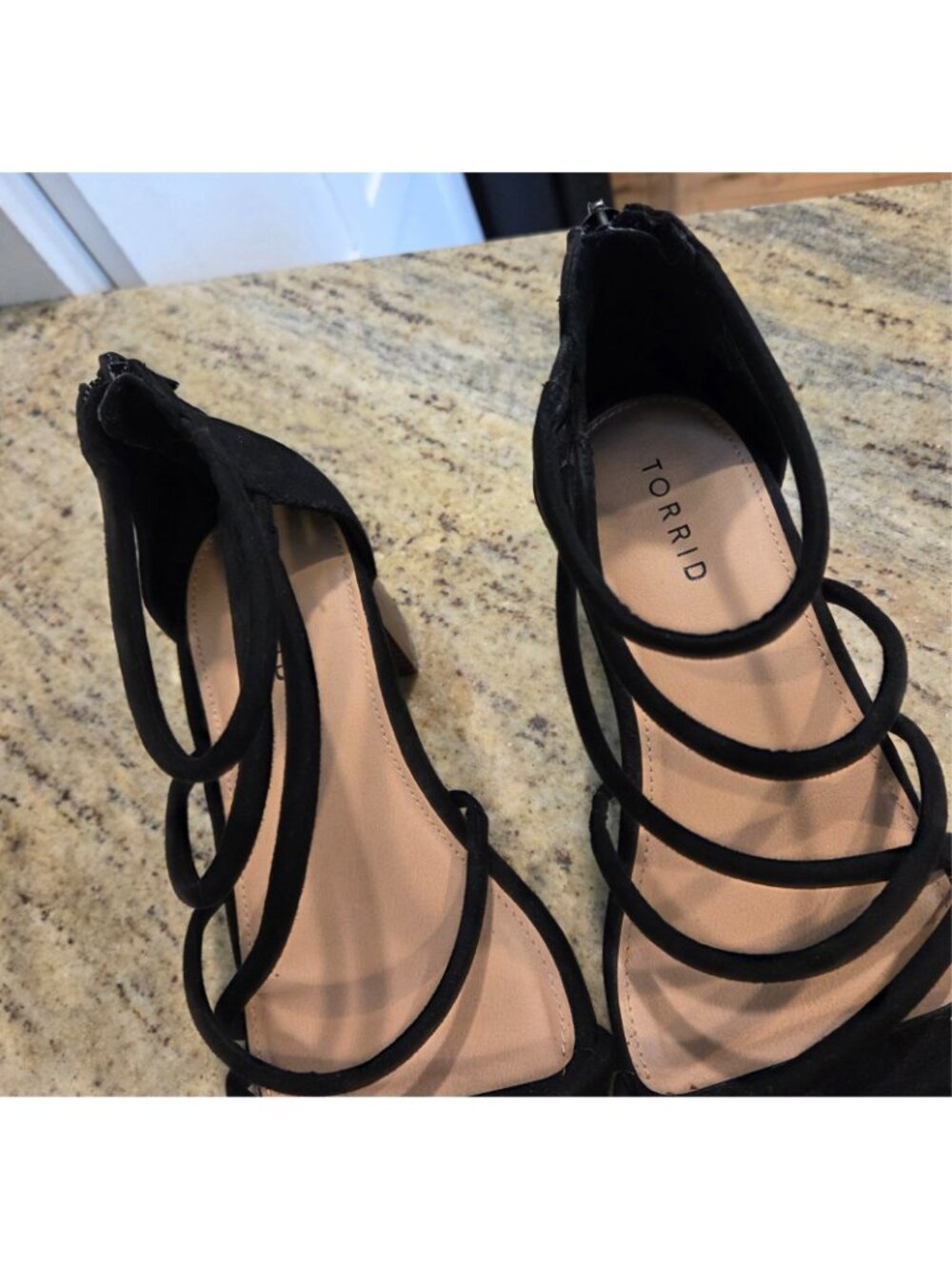 Torrid Strappy Sandals Womens US 7W Black Fabric Block Heel Open Toe Back Zip - Picture 4 of 14